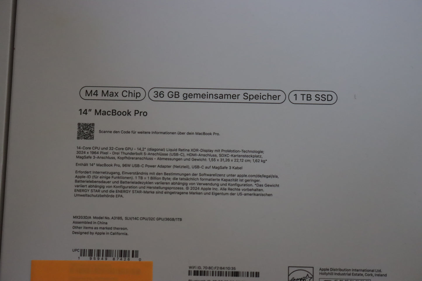NEUES Apple MacBook Pro 14" 2024 M4 Max/36/1 TB 14C CPU 32C GPU Silber MX2G3D/A